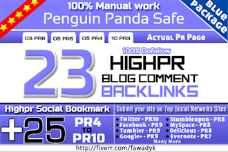 manually 35 pr6 blog comment and 30 social backlinks