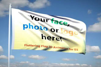 create a 3D video of your face, photo or logo on a fluttering flag animation