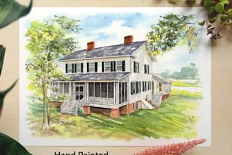 paint watercolor house portraits and building illustrations