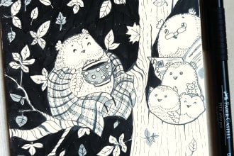 draw black and white doodle or sketch for you