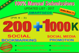 do manual social bookmarking upto 200 sites PR 9 to 3 with guaranteed index