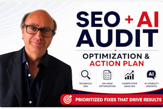 create SEO audit report and action plan, on page optimization and ai visibility