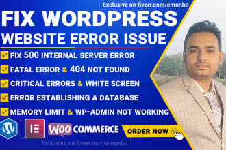 fix 403, 404, 500, 503, critical error, fatal error in wordpress website