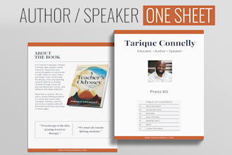 design speaker media kit, author one sheet, press kit, one pager, flyer, epk