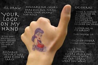 draw your logo on my hand and give you thumbs up