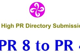 submit 40 high pr directory submission pr 8 to pr 4 etc with new email address and standard reporting