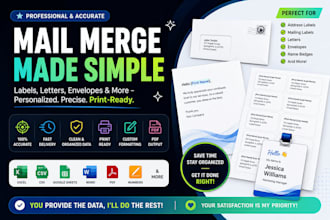 mail merge print ready personalized labels, letters and envelopes
