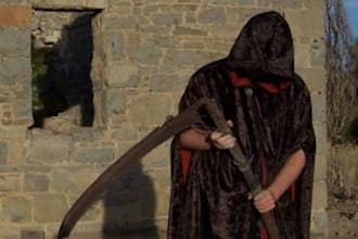 record a testimonial or script as the Grim Reaper