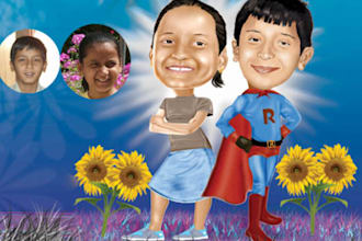draw your funny colourful cartoon of your kids