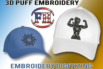 do 3d puff embroidery digitizing in few hours