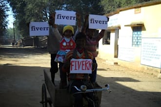 make funny messages wish or any other promotion of website/message/brand name with funny over the ricksaw say laoudly funny street kids