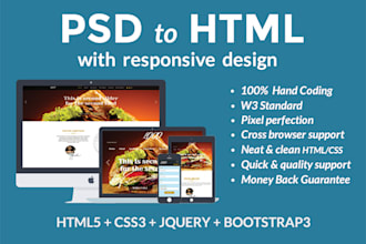 convert any PSD to  responsive html within 24 hours