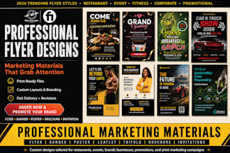 create event business flyer design, poster, leaflet, brochure, door hanger