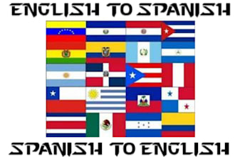 translate up to 1000 word documents or 10 min audio files from English to Spanish and vice versa with native proficiency