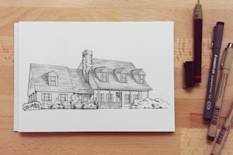 create an architectural illustration in technical pen