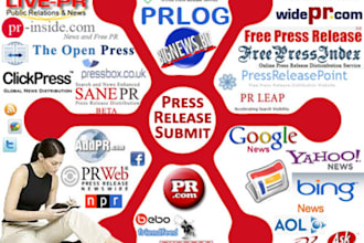 do Press Release Submission to 25+ PageRank sites, Press Release Distribution + Dofollow Backlinks + Image + Logo + Max EXPOSURE
