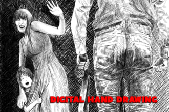 hand draw a line illustration or cartoon for you