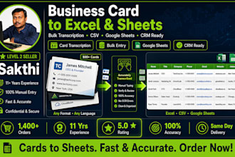 transcribe business card data to excel CSV google sheets