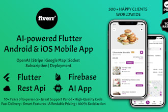 develop a custom ai powered flutter mobile app for android and ios, flutter app