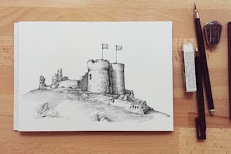 create an architectural illustration in ballpoint