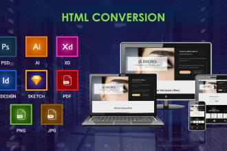 convert psd, png, jpg or PDF to responsive html webpage