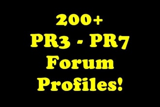 create 200+ HIGH authority PR3 to PR8 forum profile backlinks and Ping them