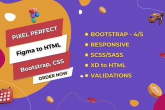 convert figma to HTML xd to HTML with bootstrap5, tailwind css