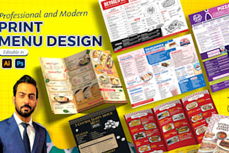 design professional and modern print menus for the restaurants and cafes