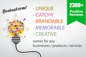 help you think of 5 business names, company names, brand names, web domain names