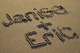 write names or any message in the sand with beach or pier in the background