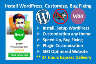 install wordpress, setup, customize and fix errors