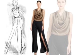 transfer your fashion sketches into real look photorealistic