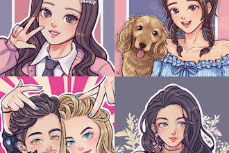 draw japanese anime or manga style character portrait