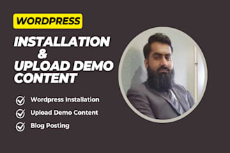 set up wordpress, import demo, upload content and publish with seo settings