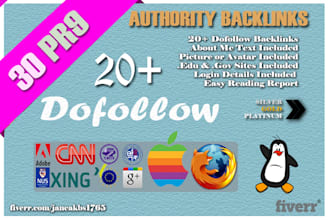 manually Create 30 PR9 PR10 Profiles BACKLINKS from HighPR Dofollow WebPages