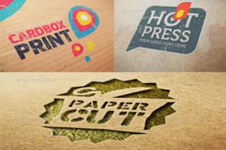 give a unique look to your logo/company name by papercut on grass/hot pressing/card box print with potoshop