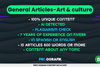 write 10 or more articles about any topic in spanish english