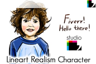 draw from your photo or description into cartoon character in this lineart realism style