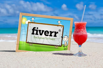 display your logo photo or text in tablet screen on beach