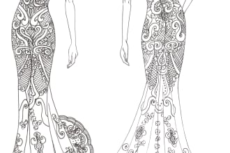 fashion or wedding illustration using liner, pen or pencil