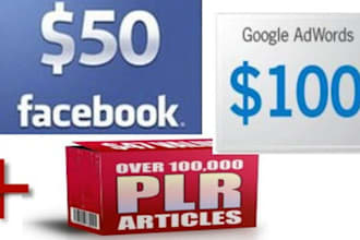 give you 1 fb voucher and 100 USD  Google Adwords Voucher and 35 gigabytes of plr