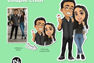 draw you as chibi anime cartoon couple for less than 48 hrs