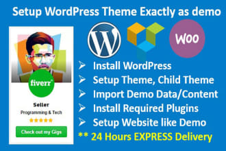 setup wordpress theme exactly like demo in 24 hrs