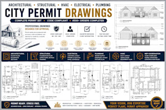 create architectural, structural, hvac, electrical and mep city permit drawings