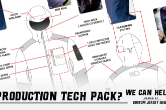 do production tech pack design for sports and activewear