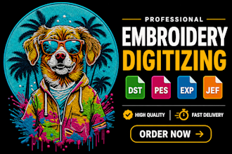 do embroidery digitizing design into dst pes file in 1 hour