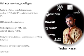 fix any type of PHP, wordpress, laravel, cakephp, nodejs, javascript error