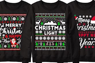 create ugly christmas sweater and t shirt design in 24 hours