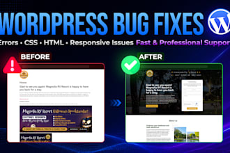 fix wordpress errors, elementor, CSS, HTML and responsive issues