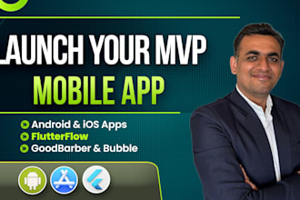 build flutterflow app, no code app, goodbarber app for ios and android, mvp